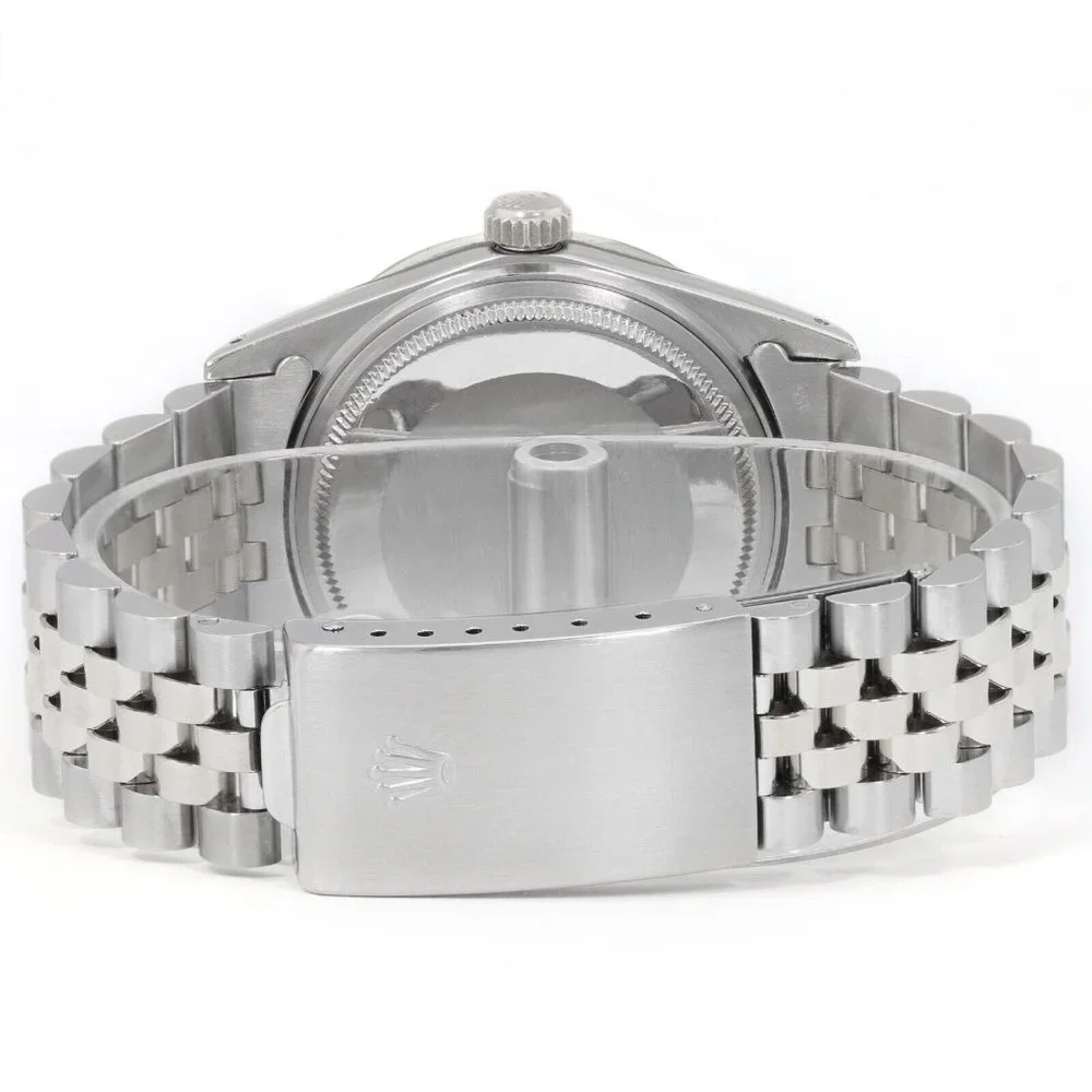 ROLEX DATEJUST WHITE ROMAN NUMERAL DIAL DIAMOND-EMERALD JUBILEE WATCH 36MM 16014 - Picture 5 of 6